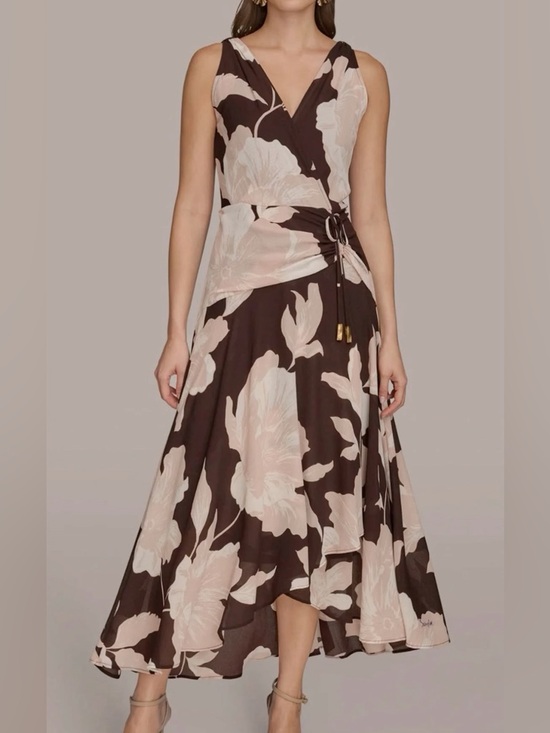 Donna Karan Dresses & Skirts - Donna Karan Brown and Blush Floral High-Low Wrap Skirt